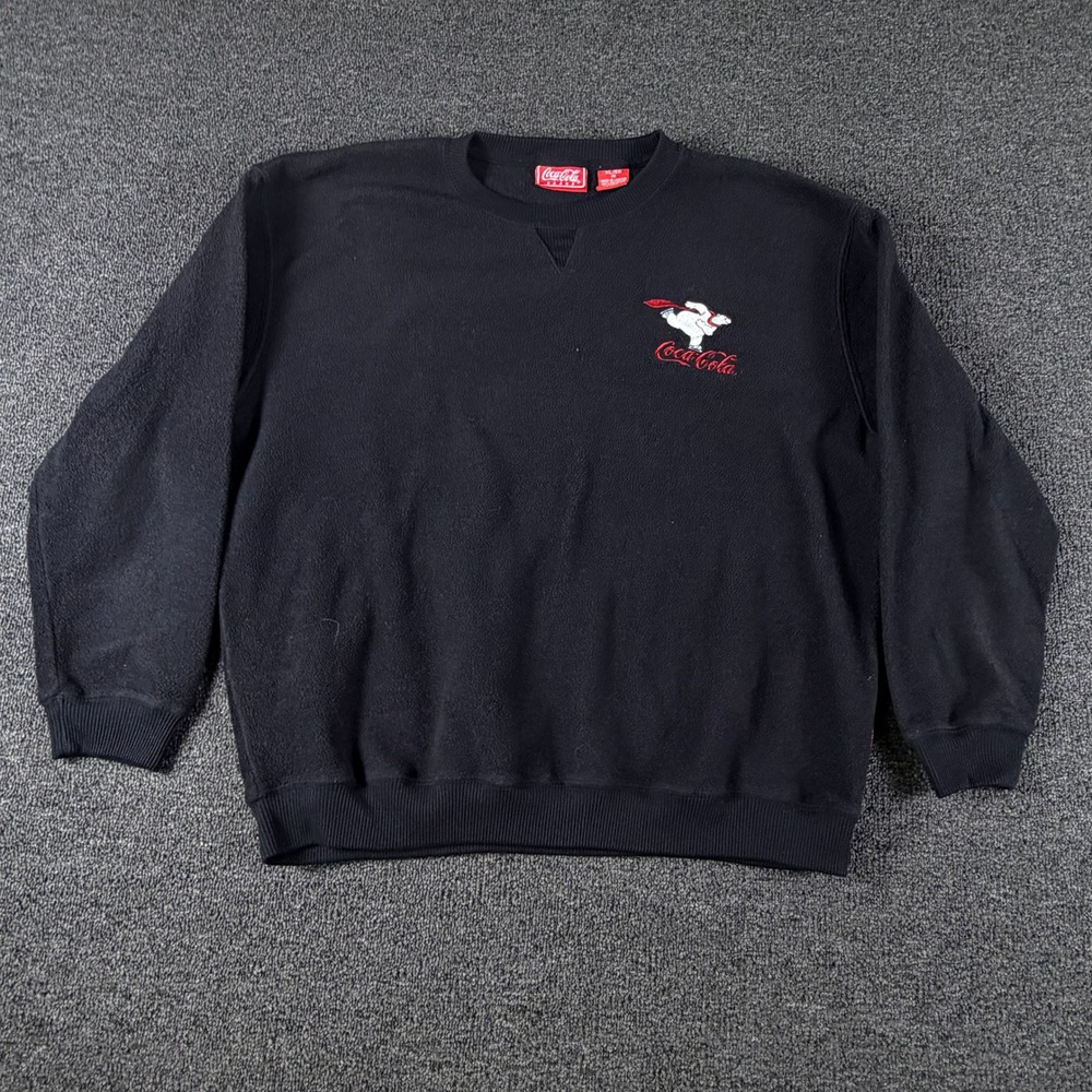 Coca-Cola Fleece Pullover Mens XL Polar Bear Black Embroidered EUC